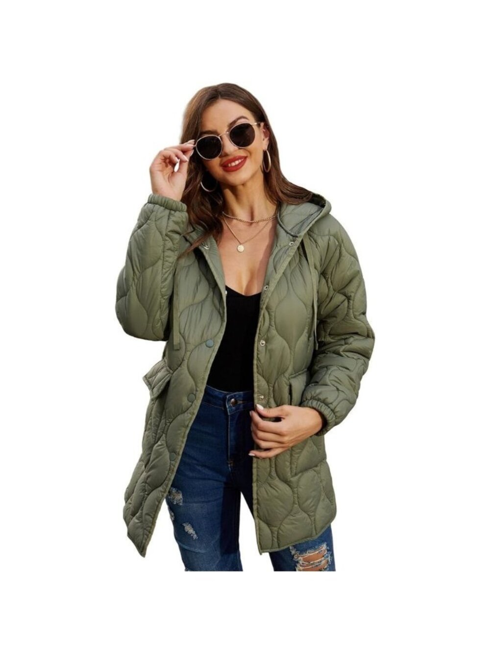 Risissida Women Quilted Jacket Hooded Winter Fashion Lightweight Puffer  Coat
